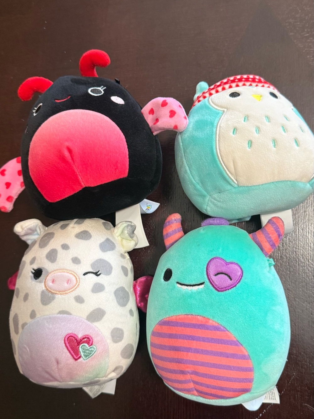 Bundle 4 Squishmallows Plush Set - Black, Pink, Teal, Cream